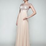 Vestido maxi de malla bordada